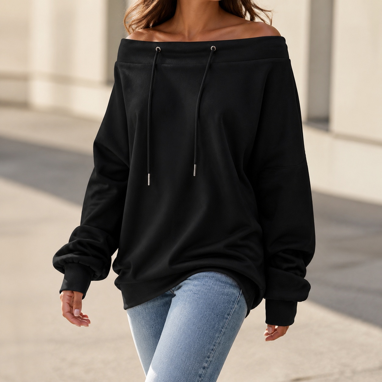 Winter Clothing Drawing - Women's Off Shoulder Loose Fit Long